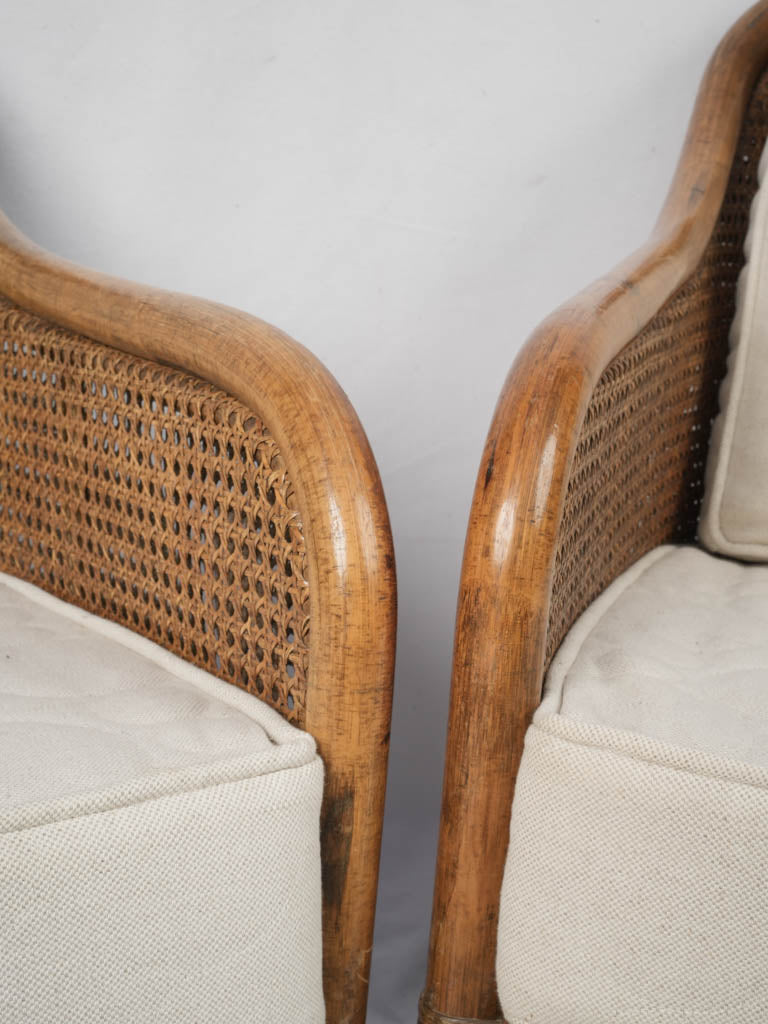 Beige Upholstered Wicker Armchairs