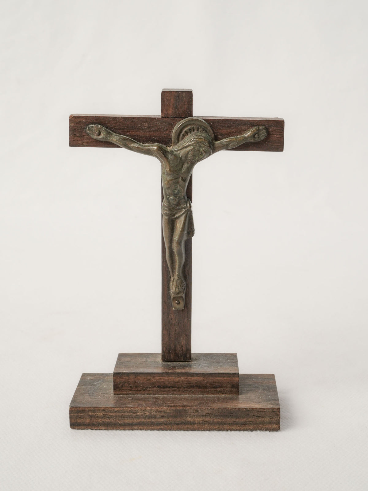 Antique French Bronze and Wood Devotional Crucifix