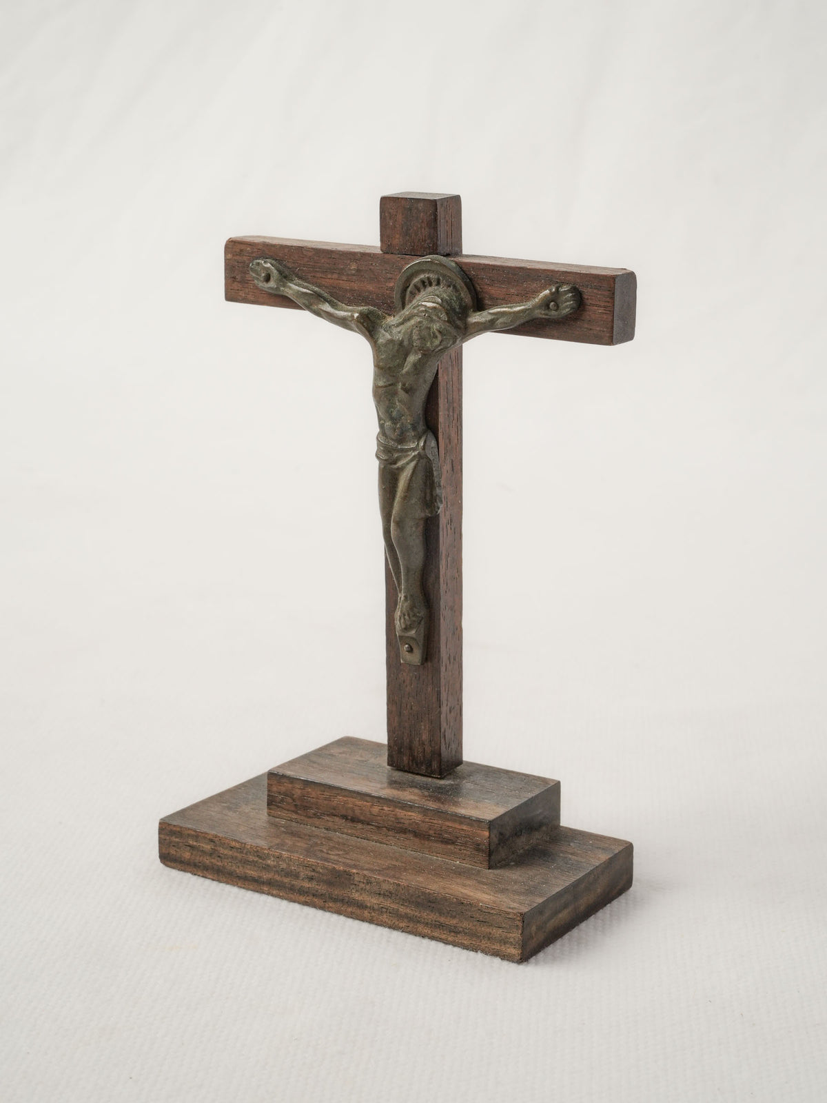 Antique French Bronze and Wood Devotional Crucifix