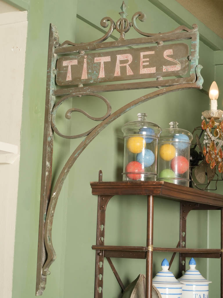 Weathered verdigris Art Nouveau sign