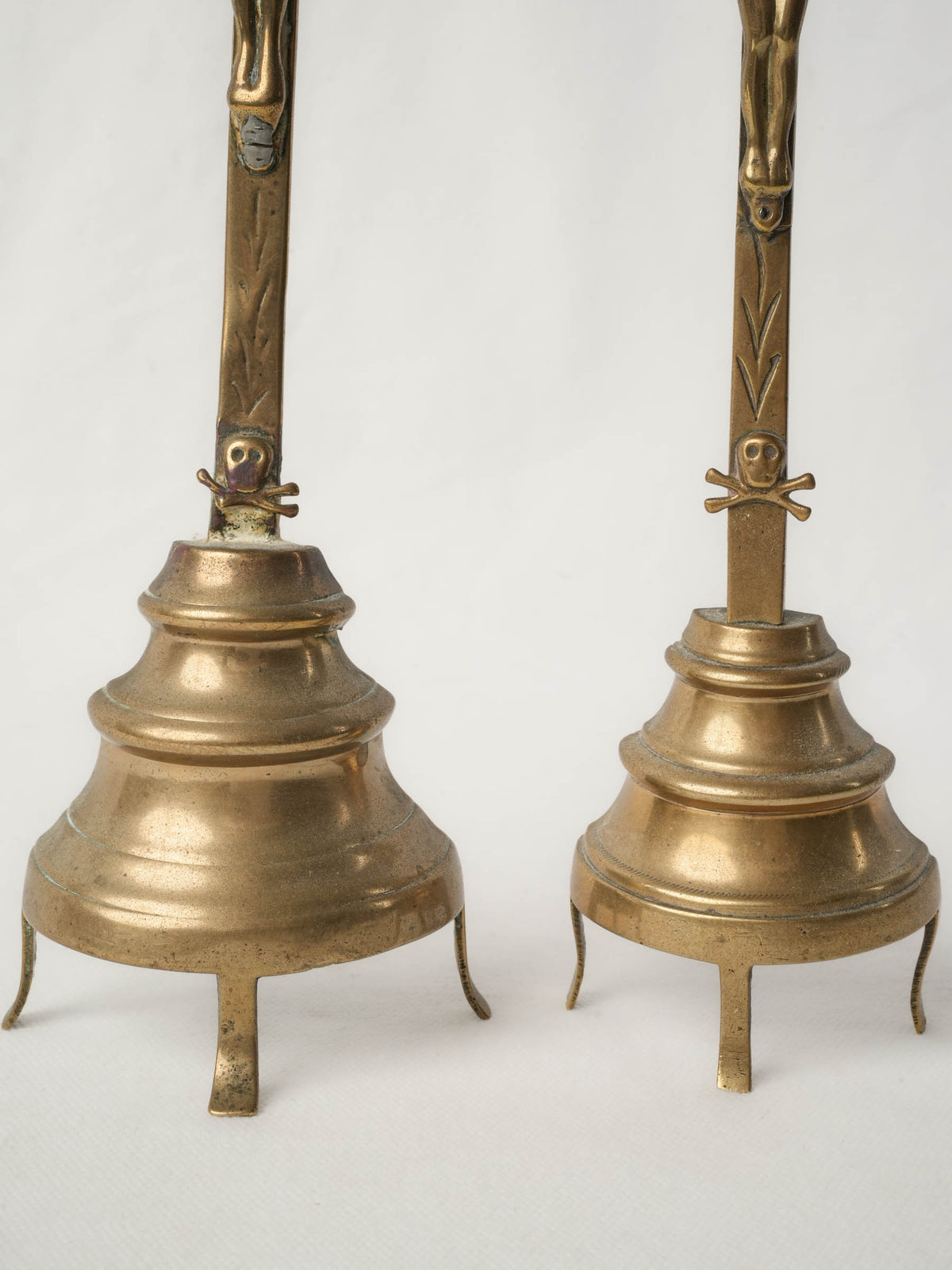 Pair of 18th-Century French Brass Standing Crucifixes 13½"