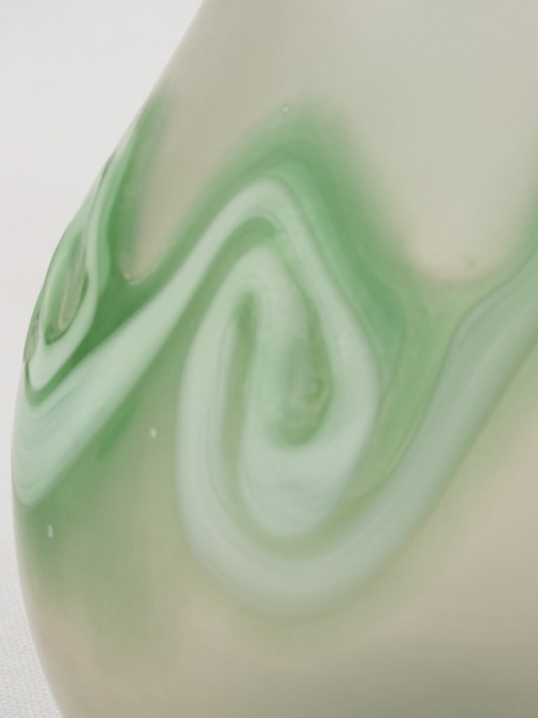 Vintage blown glass vase - opaque w/ green swirls 11½"
