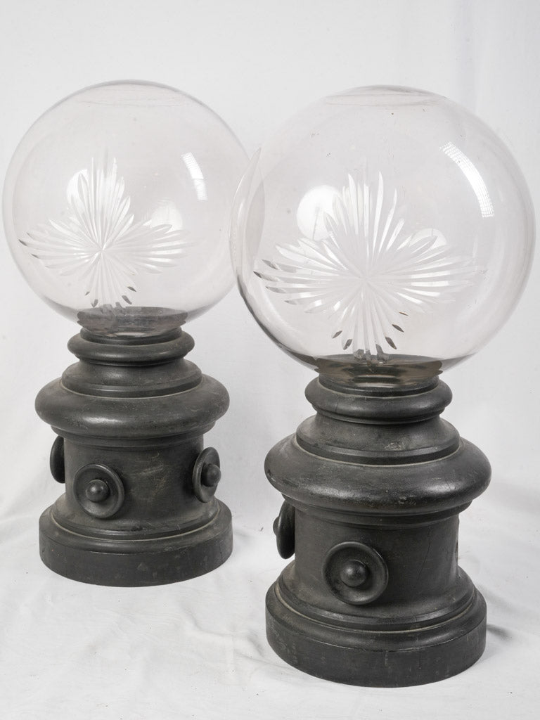 Antique engraved glass pharmacy globes