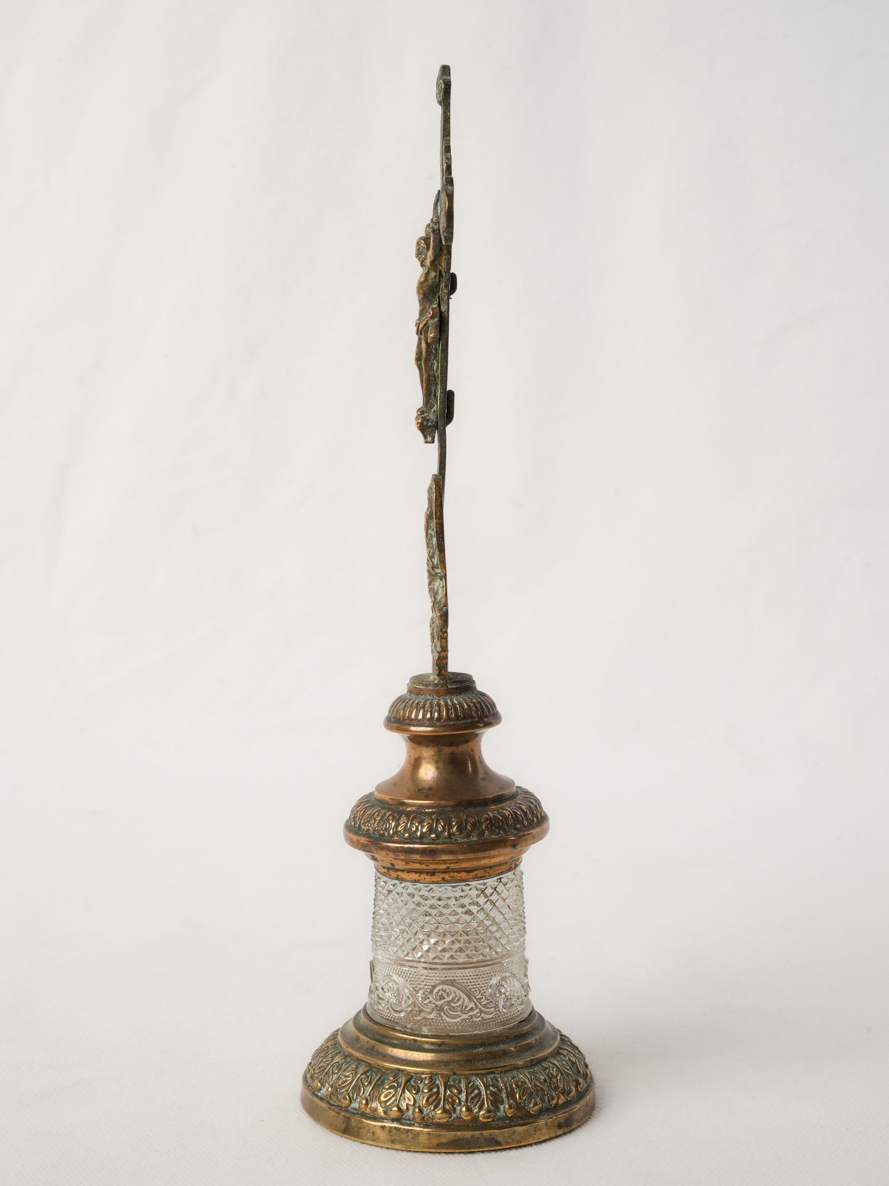 19th-Century French Brass, Copper and Crystal Reliquary Crucifix
