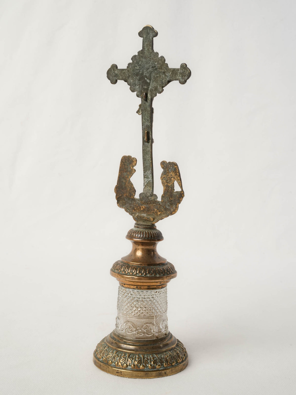 19th-Century French Brass, Copper and Crystal Reliquary Crucifix