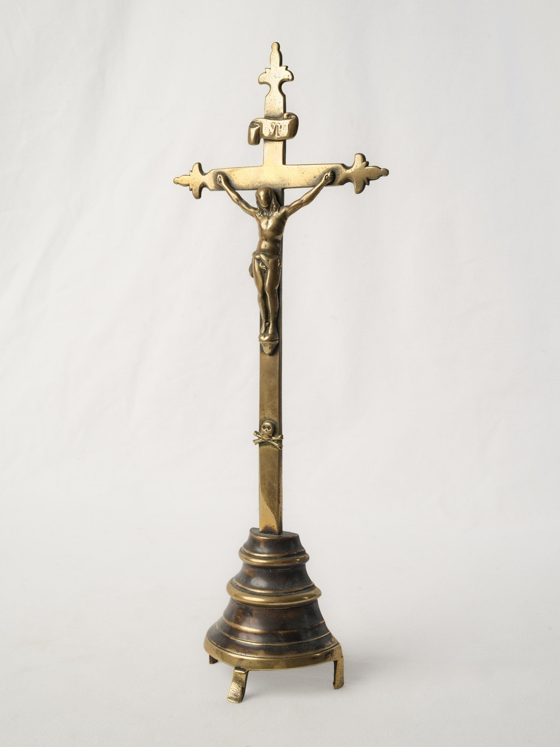 Early 19th-Century French Brass Standing Crucifix