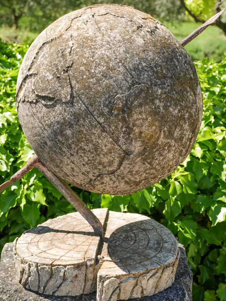 Weathered rocaille-style armillary sphere sculpture