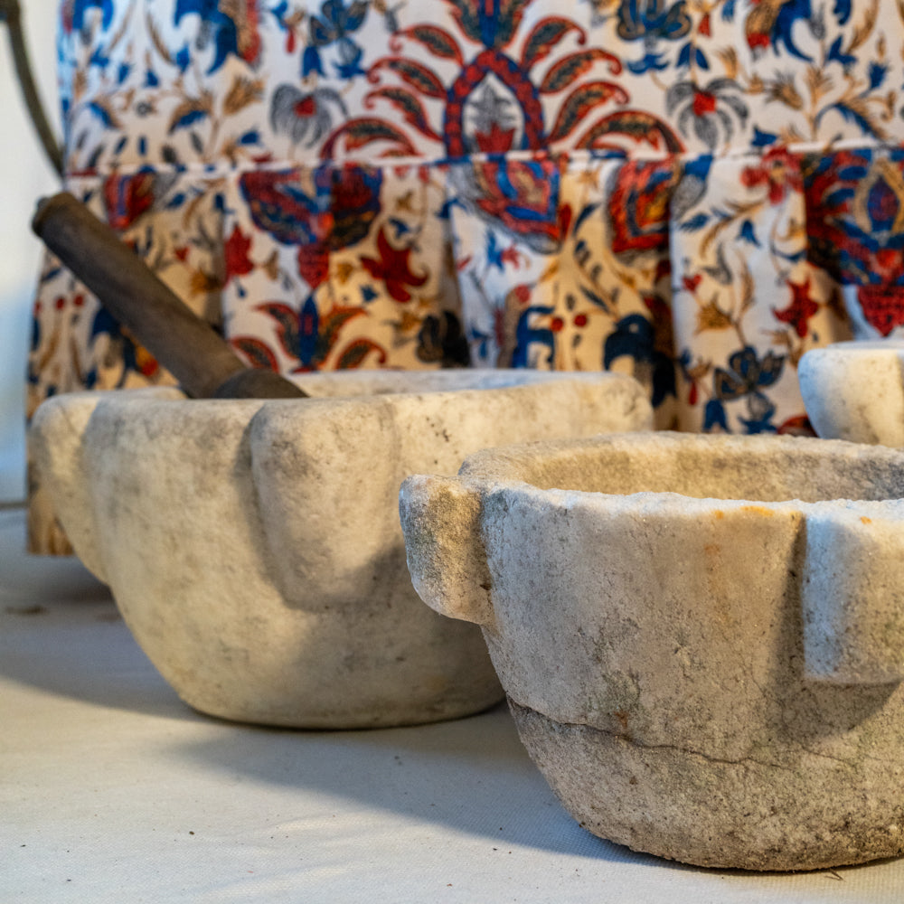 Vintage, ear-handled cooking mortar