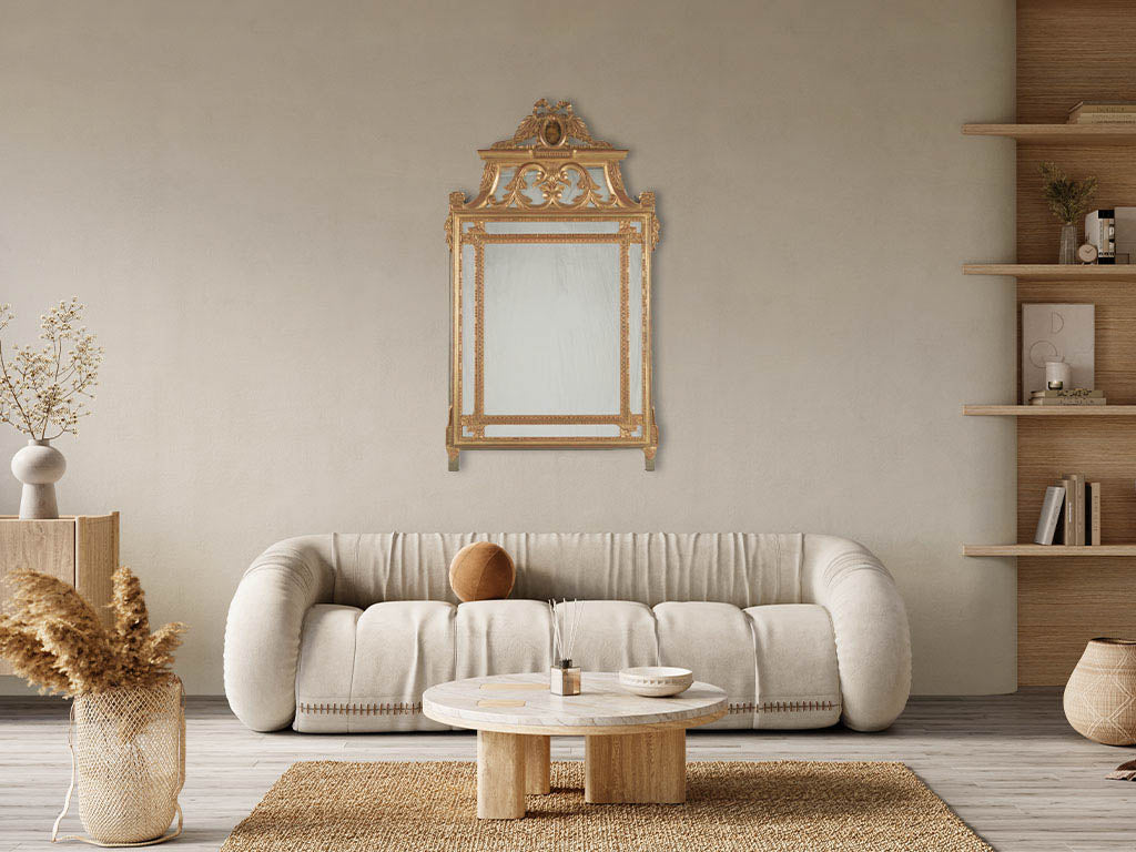 Gilded Louis XVI Pediment Oil Portrait Mirror
