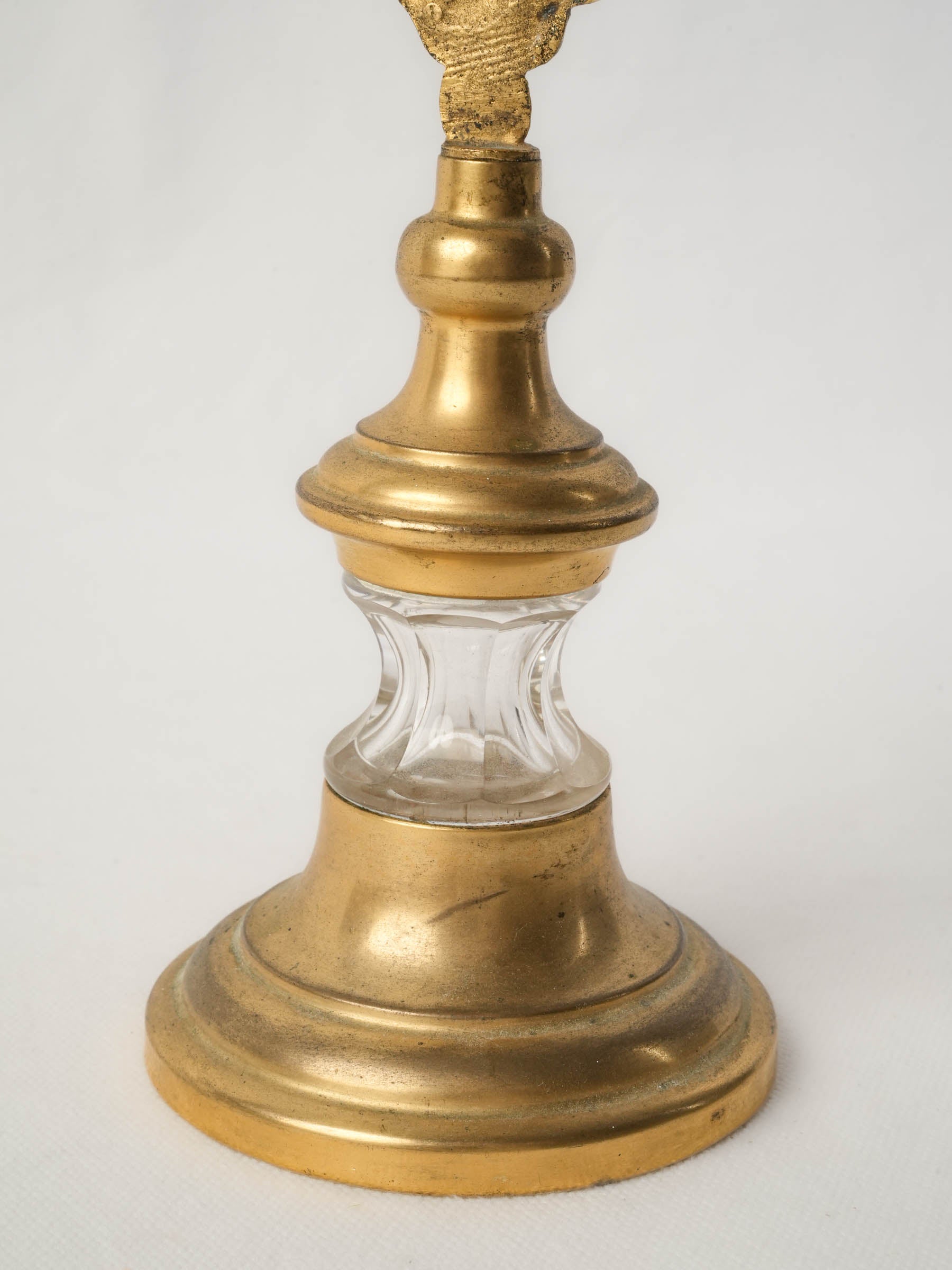 Post-Revolution 19th-Century French Brass and Crystal Reliquary Crucifix