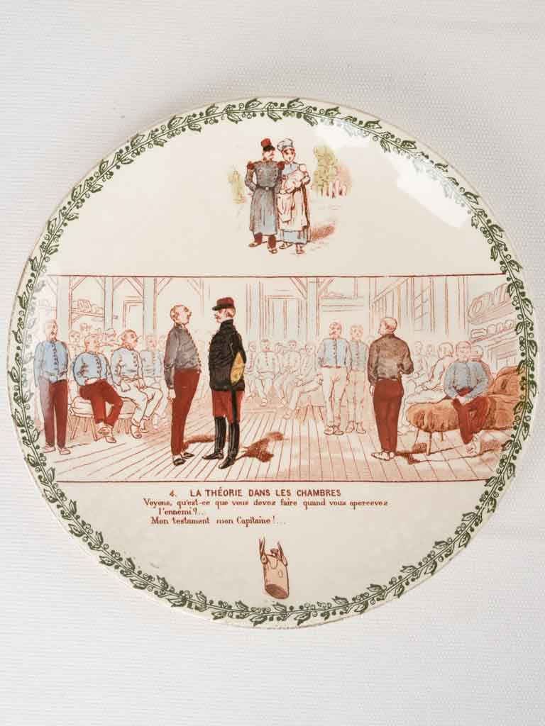 Intricate military-themed porcelain plates set