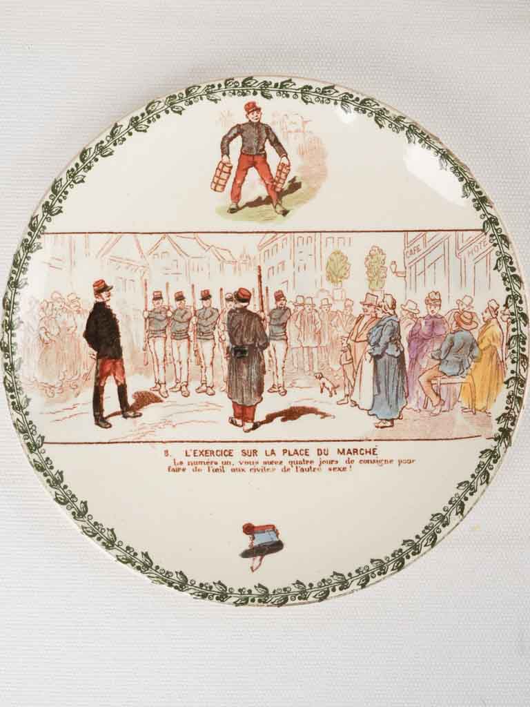 Early-century colorful satirical soldier plates