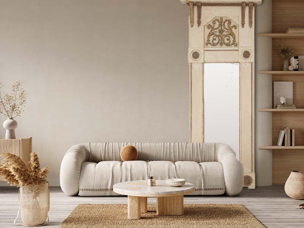 Elegant, aged wood Trumeau Mirror