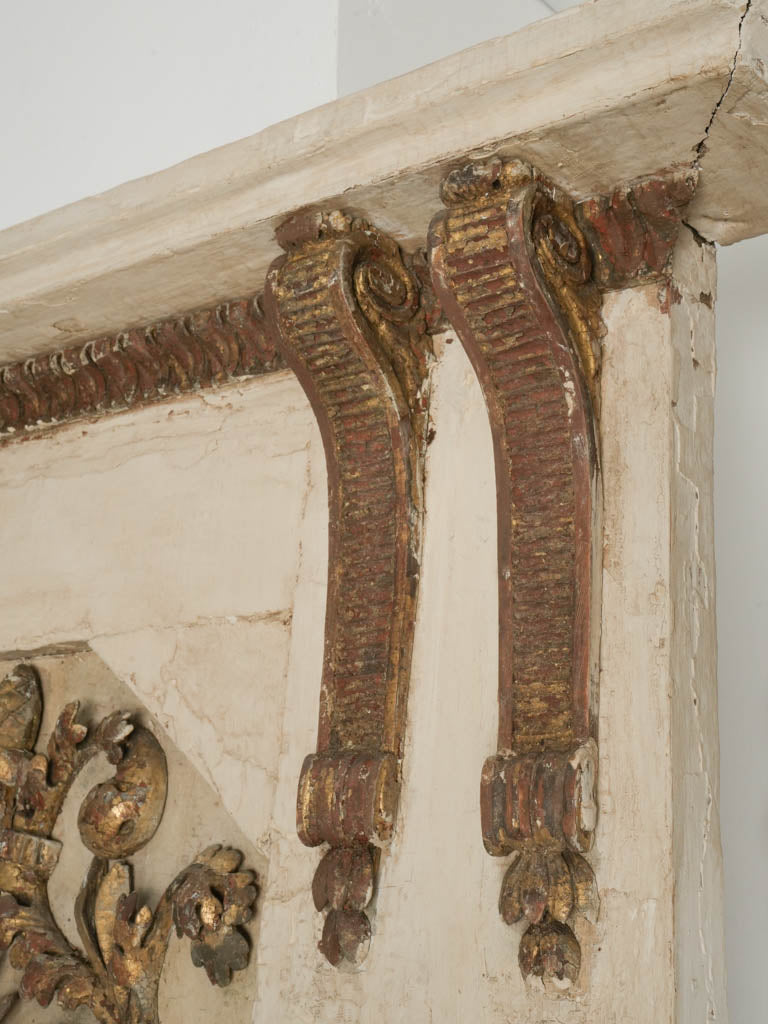 Charming, timeworn trumeau mirror with cornice