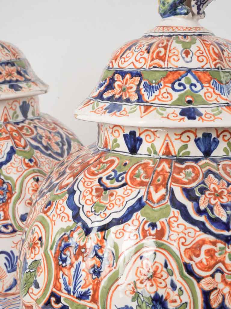 Opulent hand-painted Dutch faience pots