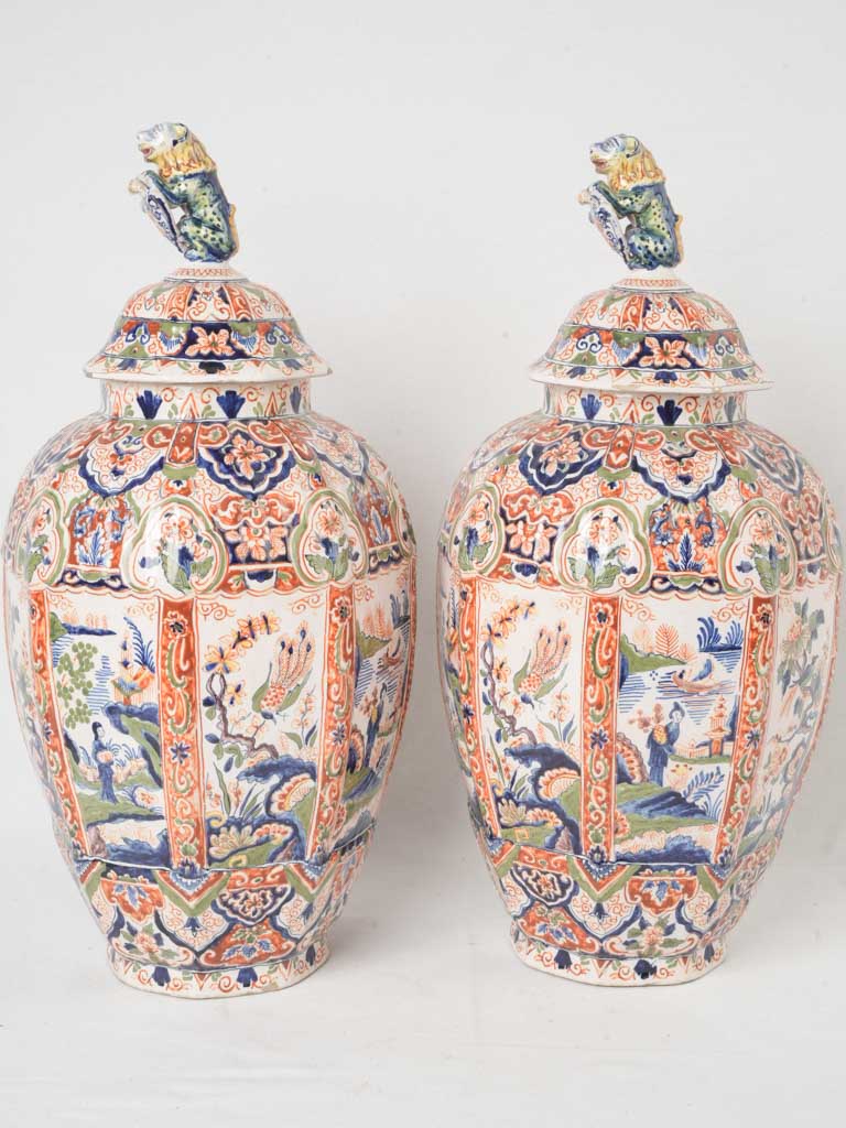 Intricate floral-motif large lidded jars