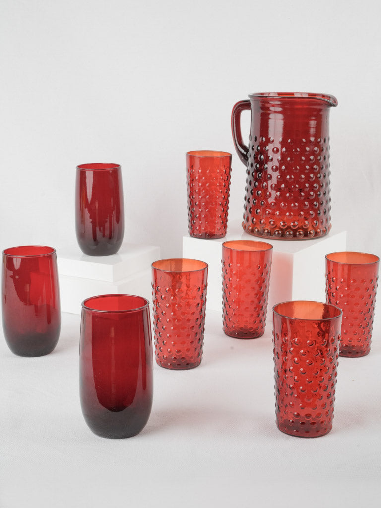 Vintage watermelon-red glass tumblers set