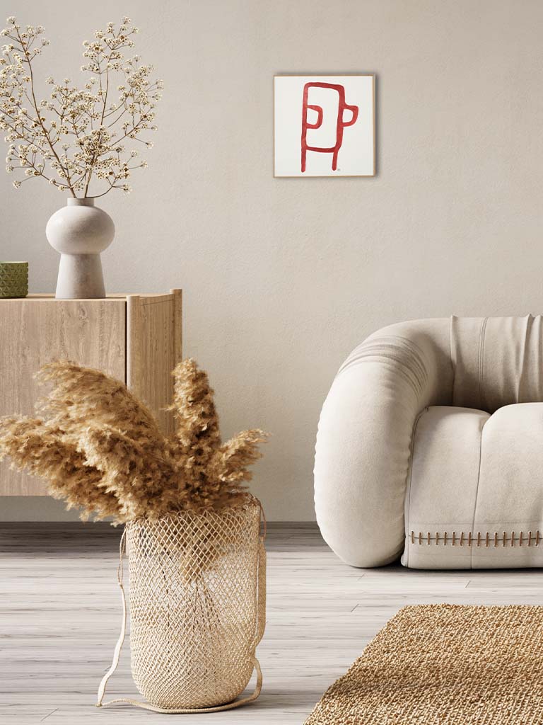 Contemporary red chair portrait artwork