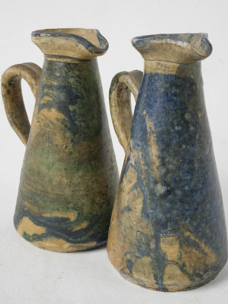 Vintage blue and green ceramic pitchers