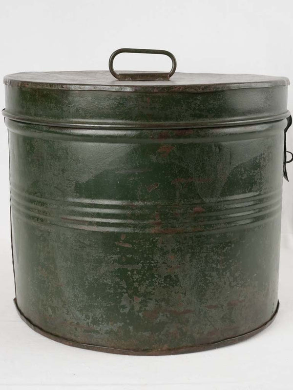 Vintage zinc-covered nougat storage drum 