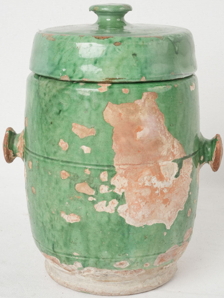 Aged rustic ceramic storage pot
