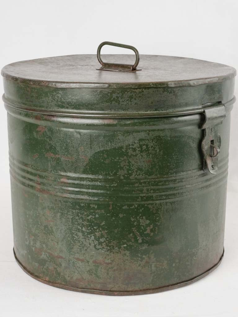 Antique green patina French lidded drum