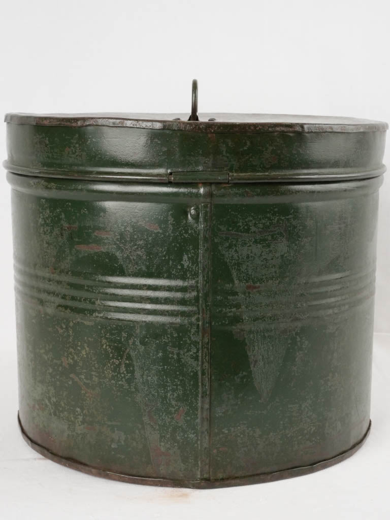 Aged zinc-lidded green nougat drum
