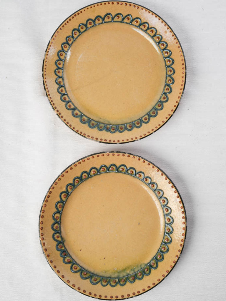 Pair of Late 19th-Century French Alpine Ochre-Glazed Hand-Painted Plates - 9¾"