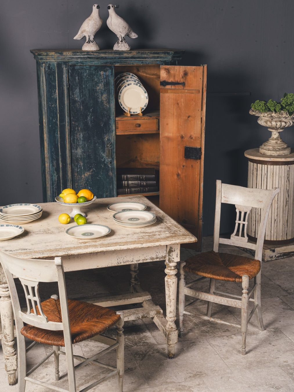 Timeless white patina garden vases