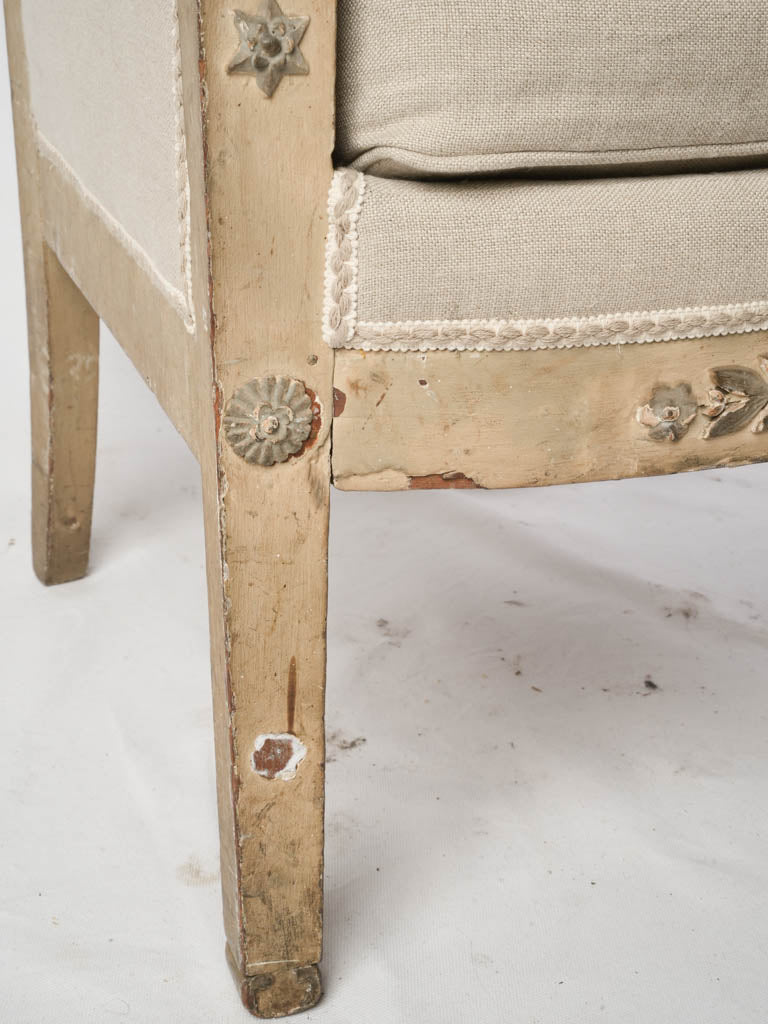 Carved rosettes French bergère chair