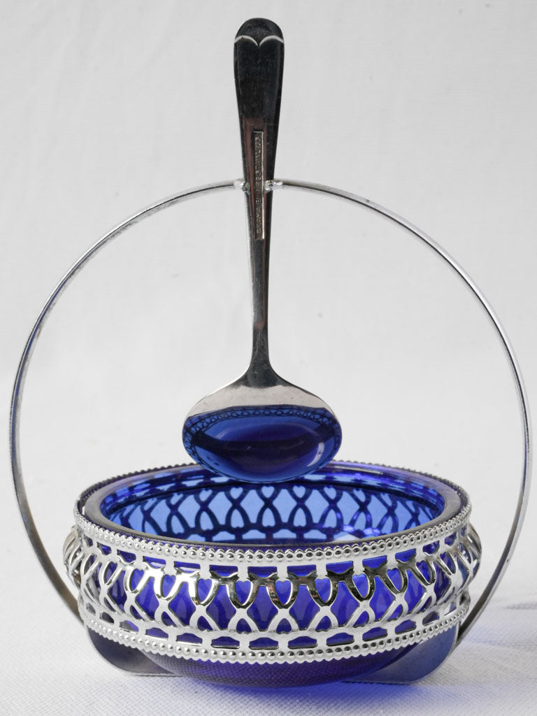 Antique cobalt glass sugar bowl