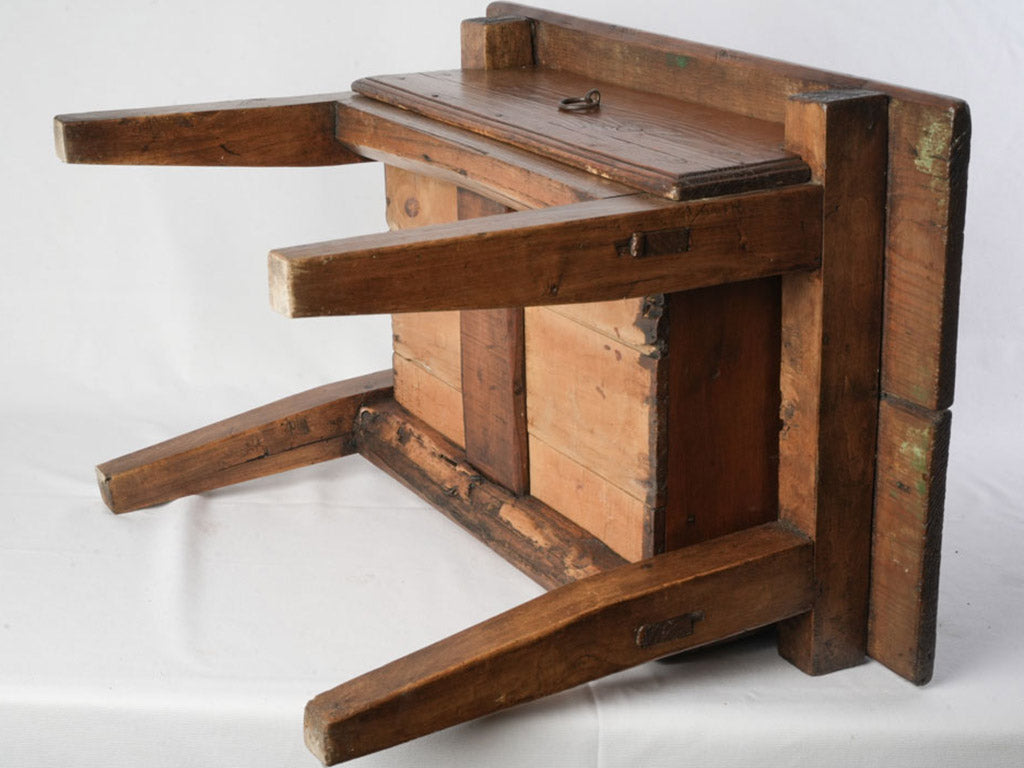 Sun-warmed rustic bedside table
