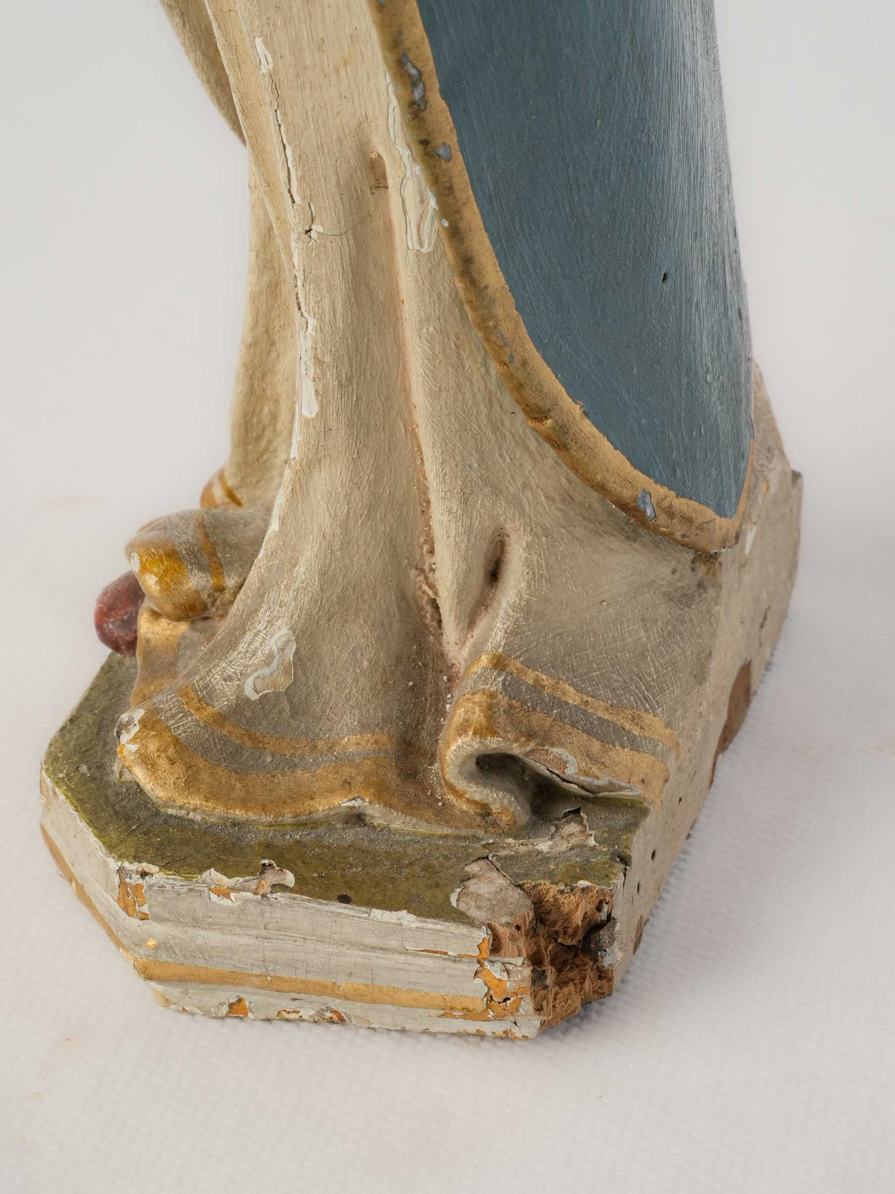 French Polychrome Carved Wood Figure of the Virgin and Child, 18th Century - 15"