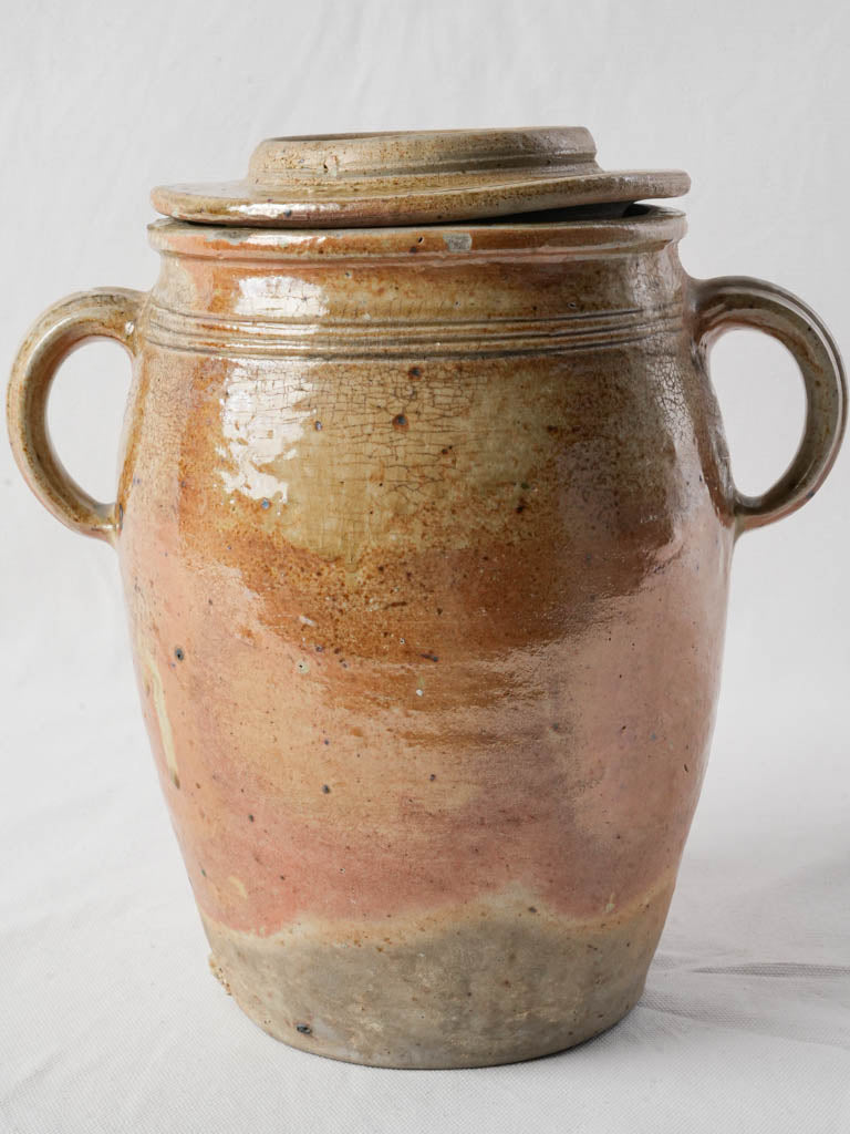 Charming patina stoneware container
