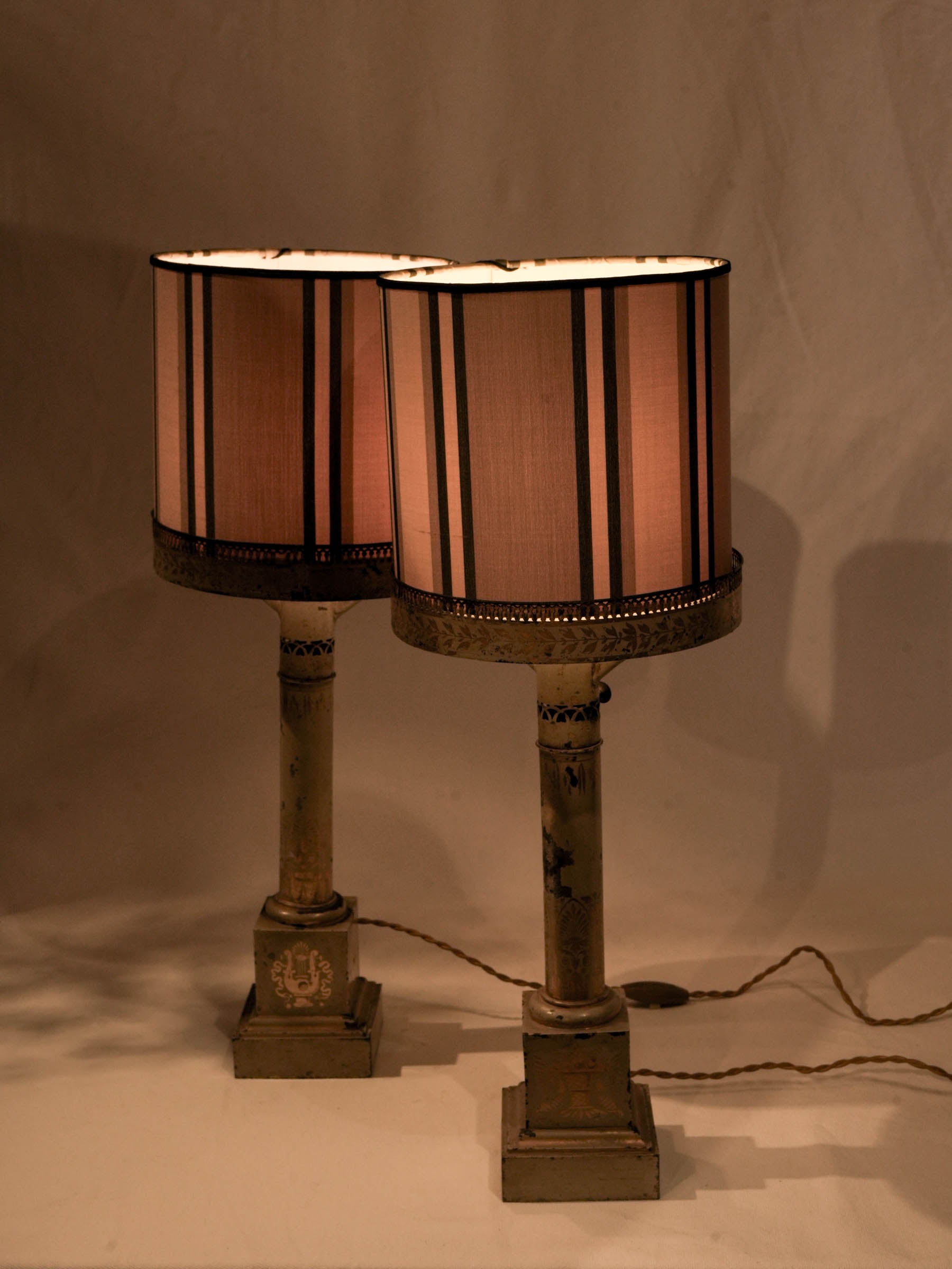Slender celadon and gold lamps