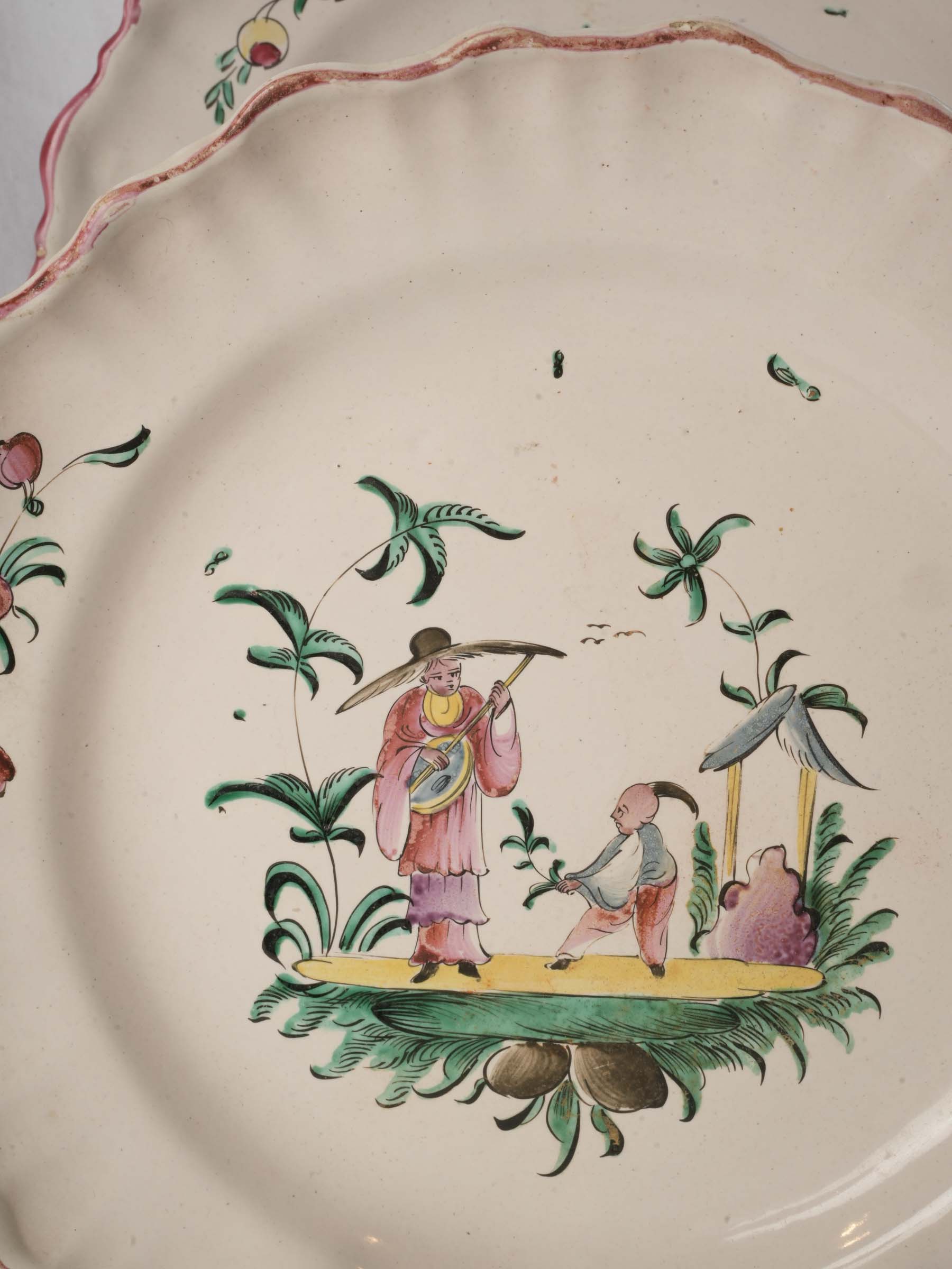 Set of Seven 18th Century Moustiers Faience Plates w/ Chinoiserie Decor - 9¾"