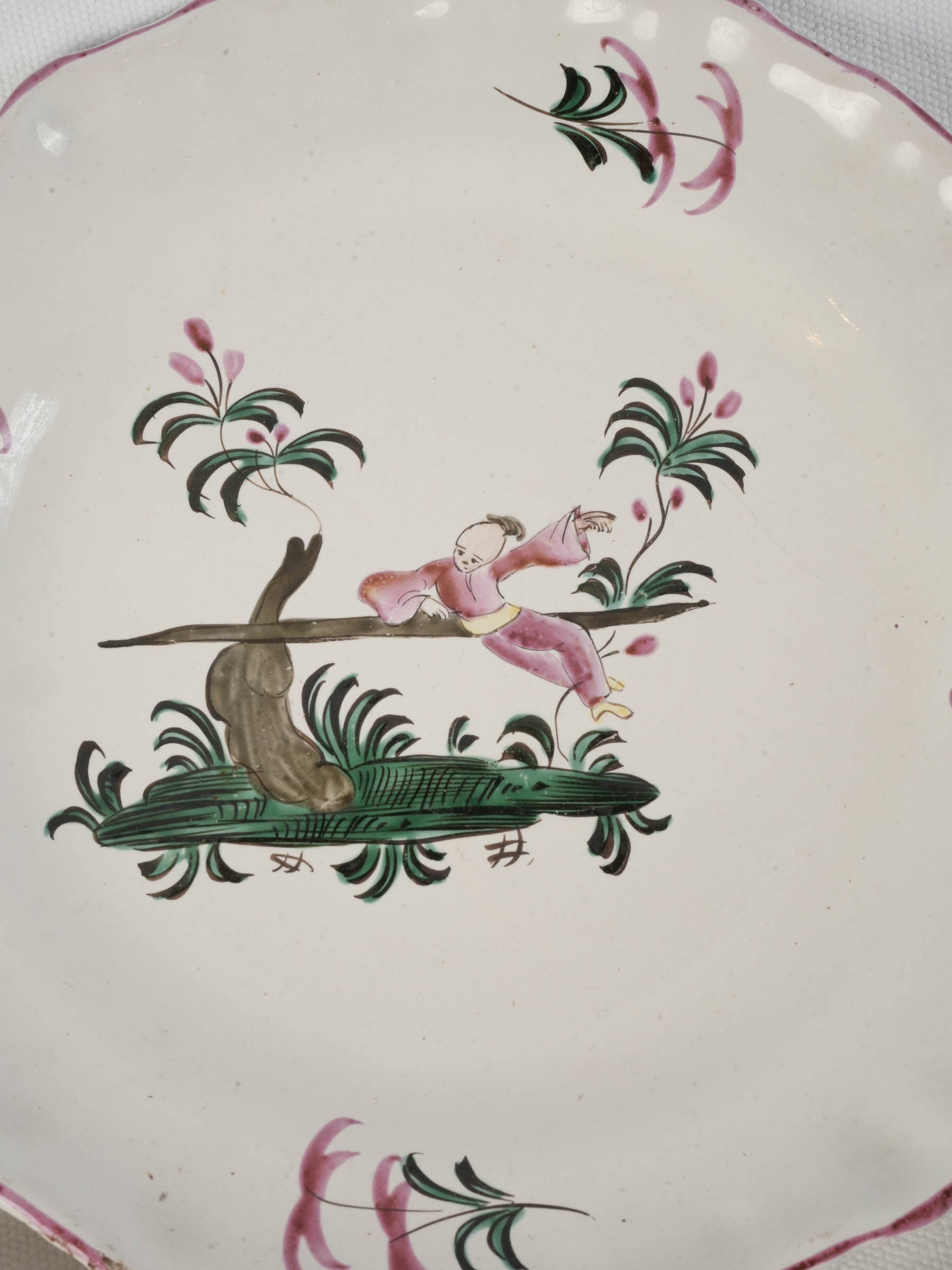 Set of Seven 18th Century Moustiers Faience Plates w/ Chinoiserie Decor - 9¾"