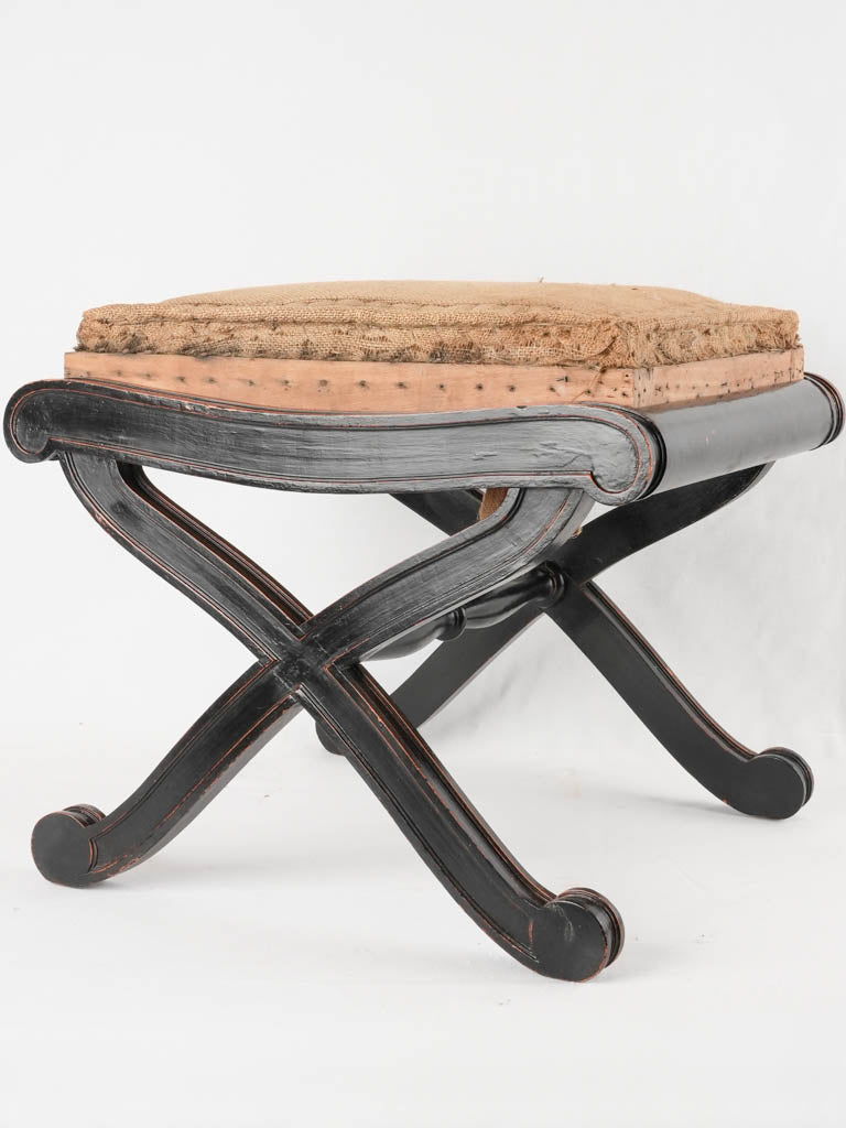 Napoleon III Dagobert stool w/ black frame & hessian 21¼" x 17¾"