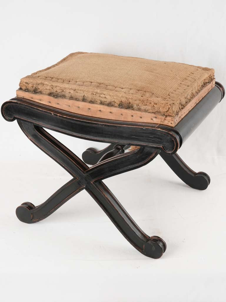 Napoleon III Dagobert stool w/ black frame & hessian 21¼" x 17¾"