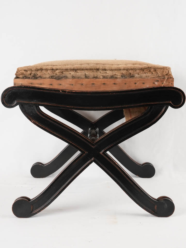 Napoleon III Dagobert stool w/ black frame & hessian 21¼" x 17¾"