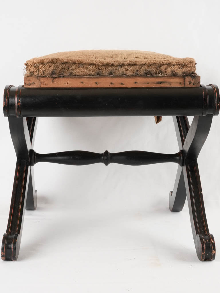 Napoleon III Dagobert stool w/ black frame & hessian 21¼" x 17¾"