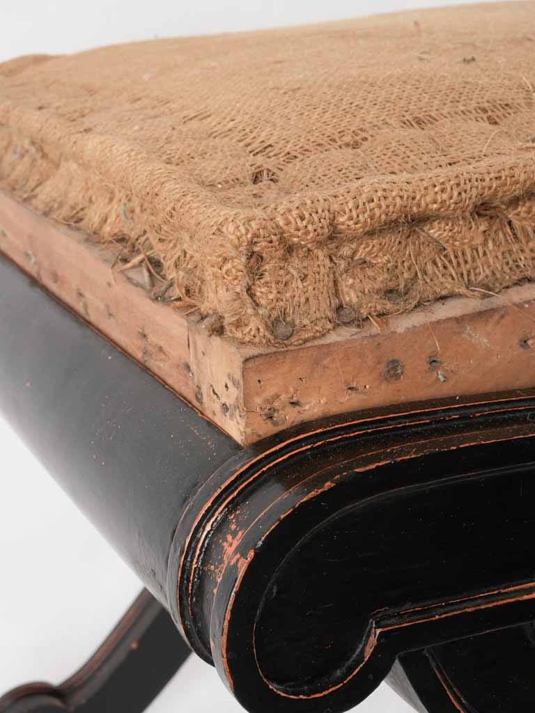 Napoleon III Dagobert stool w/ black frame & hessian 21¼" x 17¾"
