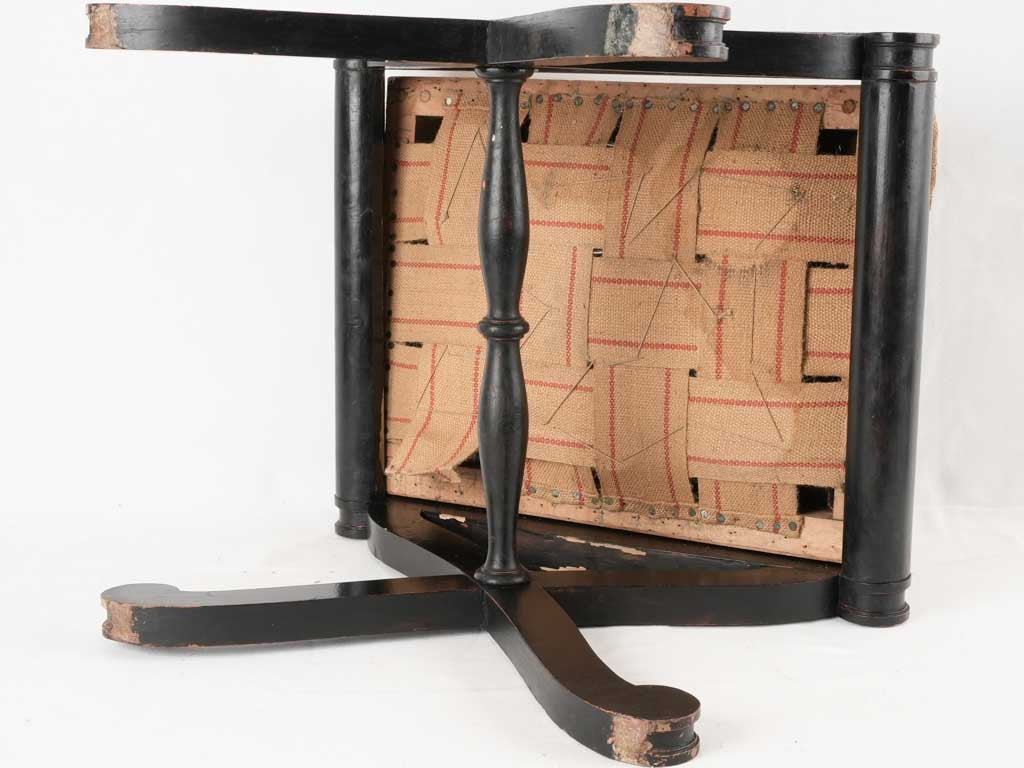 Napoleon III Dagobert stool w/ black frame & hessian 21¼" x 17¾"