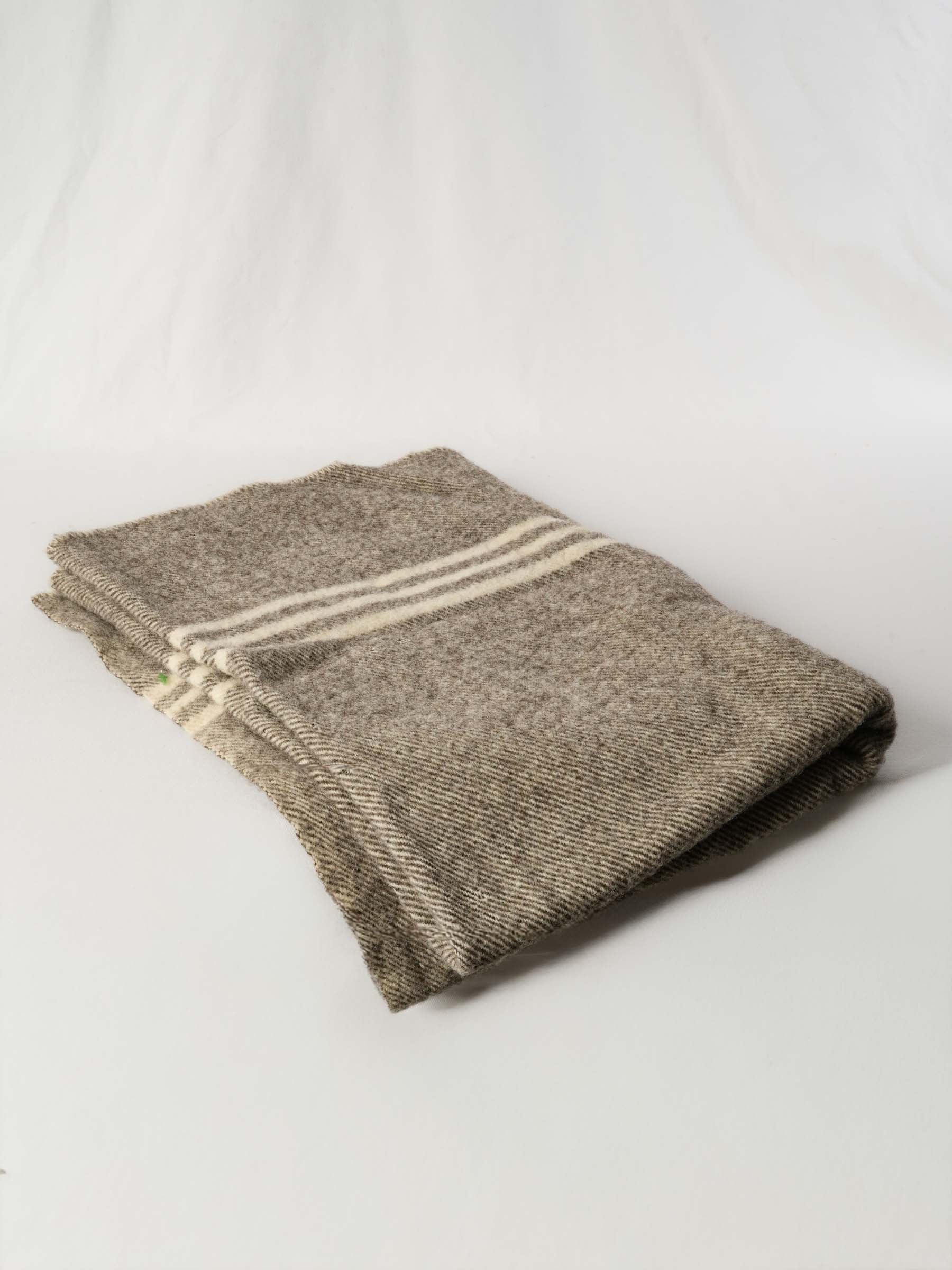 Pair of Vintage Swiss Wool Blankets Green Check and Heathered Gray