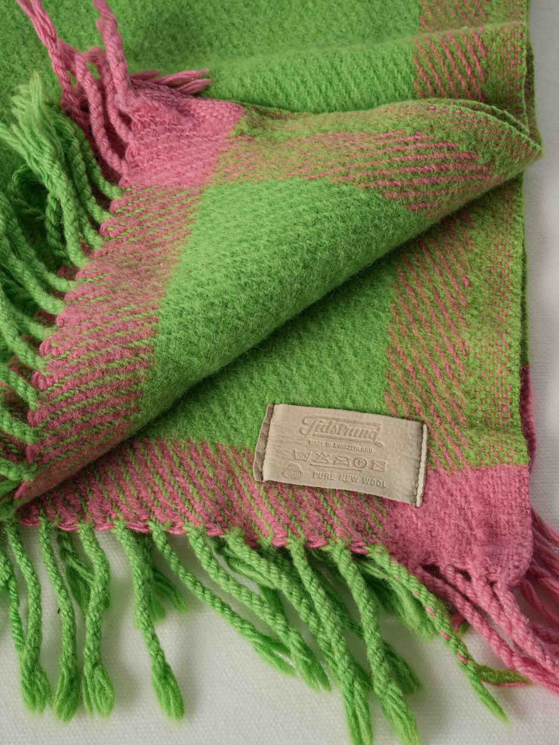 Pair of Vintage Swiss Wool Blankets Green Check and Heathered Gray