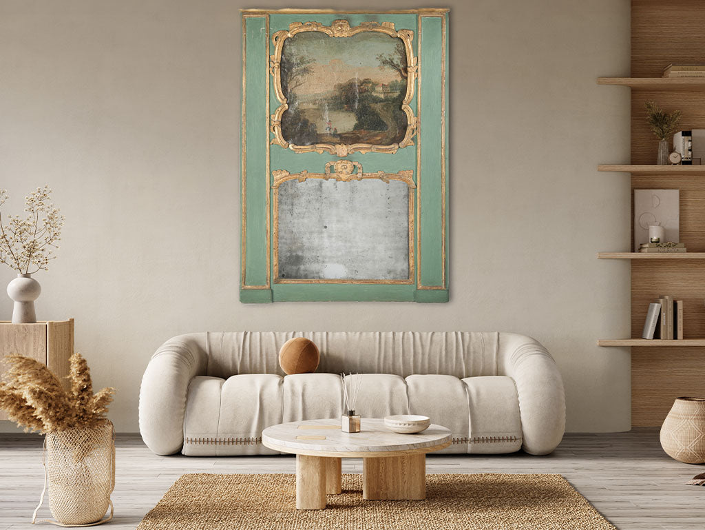 French Louis XV Trumeau Mirror w/ Pastoral Scene - 59¾" x 42½"