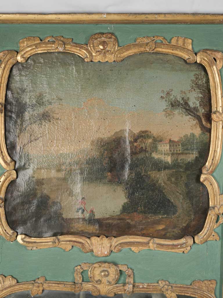 French Louis XV Trumeau Mirror w/ Pastoral Scene - 59¾" x 42½"