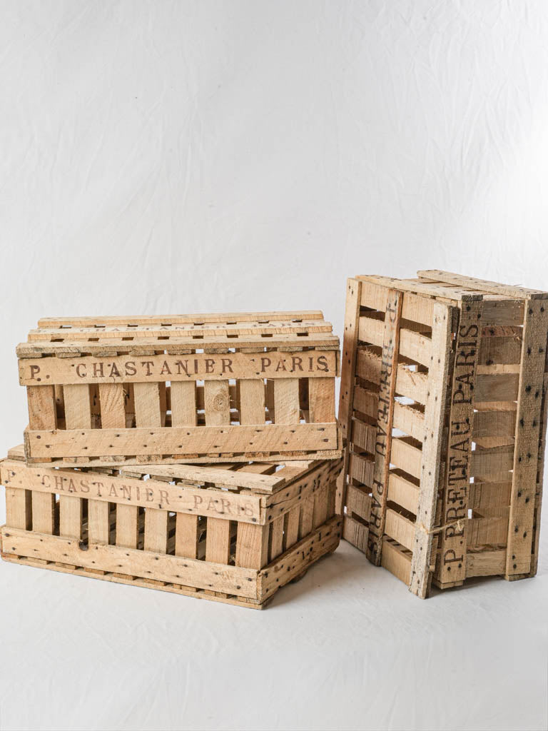 Authentic Parisian slatted wood crates