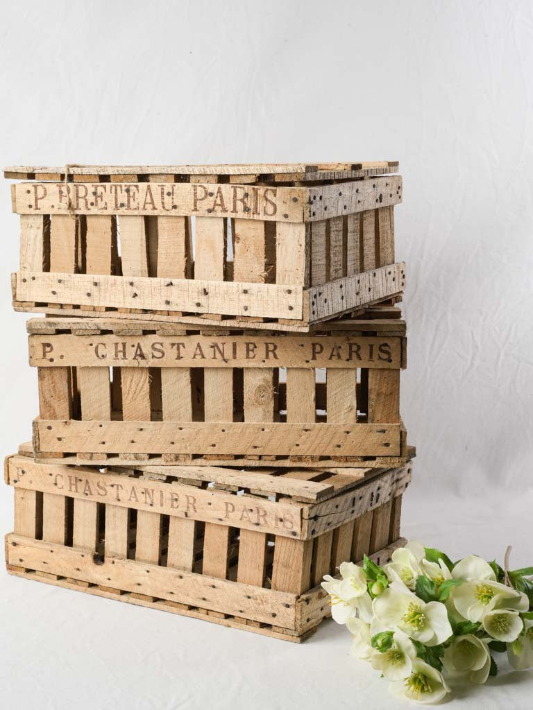Charming vintage wooden market crates