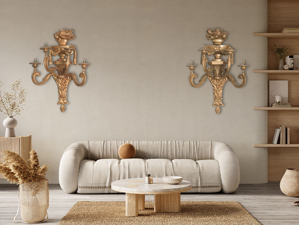 Striking Pair of Monumental 19th-Century French Giltwood Wall Sconces - 41¼" x 29¼"